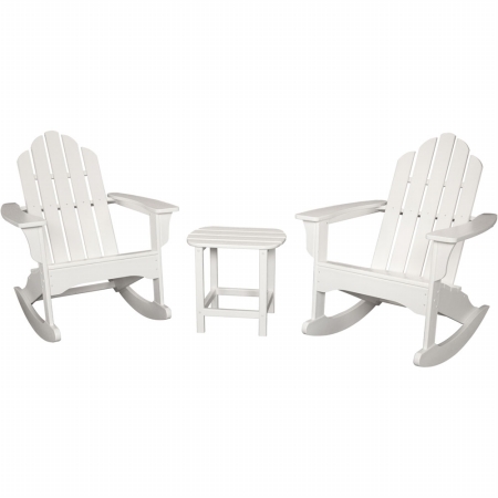 Adrocker3pcwh All-weather 3 Piece Adirondack Rocking Chair Set, White