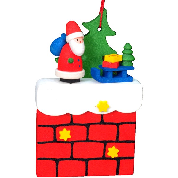 Christian Icht Ornament - Santa On Chimney With Sliegh