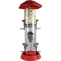 061088 2-in-1 Hinged-port Bird Feeder, Red And Clear- 1.75 Lbs.