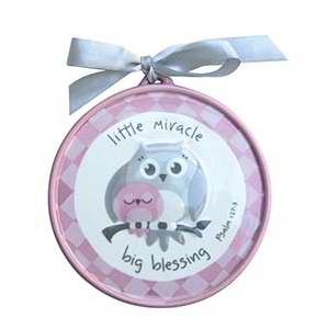 111456 Wall Plaque - Little Miracle Big Blessing With Owls - Pink