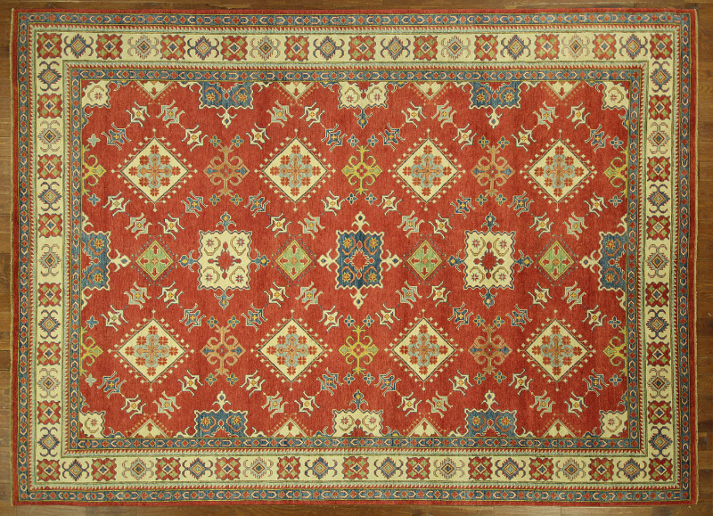 H7103 Traditional Hand Knotted 11 X 15 Ft. Red Pakistani Super Kazak Wool Area Rug