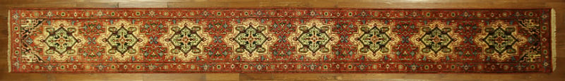 H7616 Medallions Red Oriental Runner Heriz Serapi 3 X 20 Ft. Hand Knotted Wool Rug