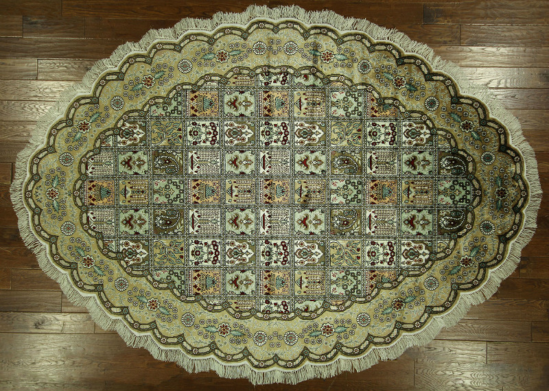 H7168 Garden 10 X 7 Ft. Oval Hand Knotted Earth Tone Kashan Silk Area Rug