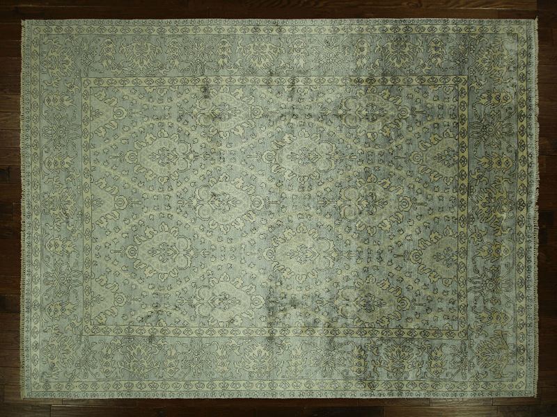 H7203 9 X 12 Ft. Blue & Ivory European Bamboo Silk Hand Knotted Wool Area Rug