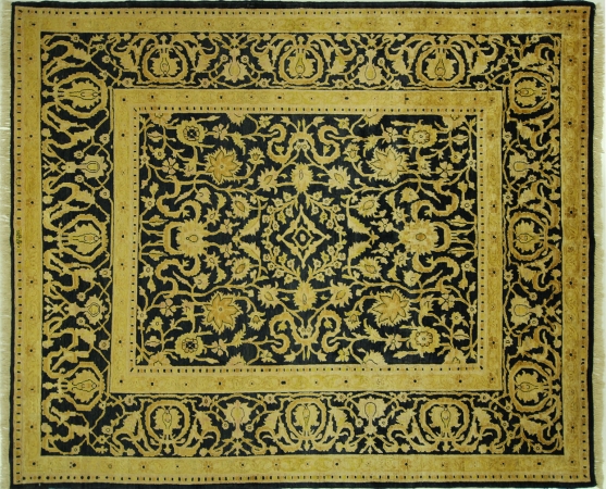 H7226 Signed Oushak Style Navy Blue & Gold Hand Knotted 8 X 10 Ft. Chobi Wool Area Rug