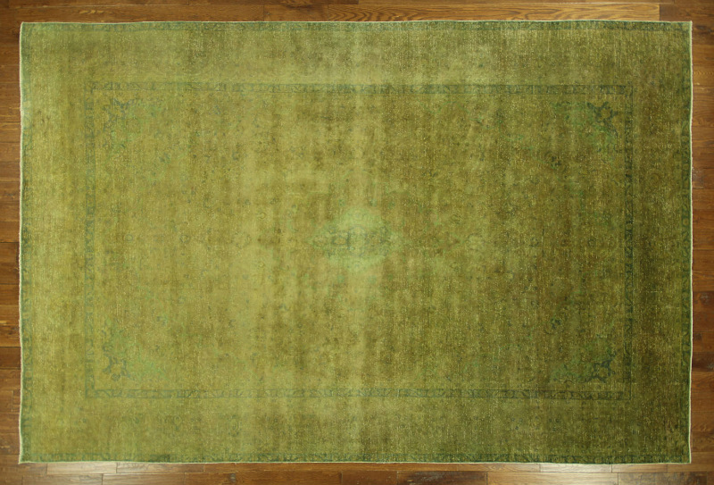 H7306 Kashan Olive Drab Overdyed 9 X 14 Ft. Hand Knotted Wool Area Rug