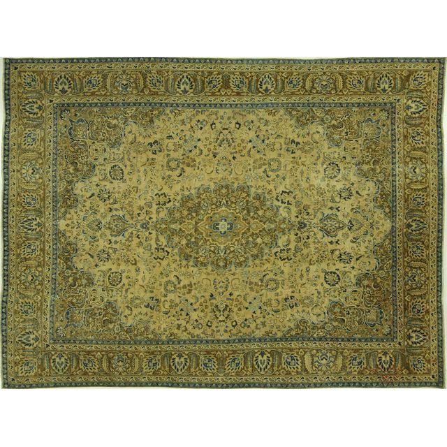 H7376 Amazing Overdyed Ivory Floral 9 X 12 Ft. Oriental Kashan Hand Knotted Wool Rug