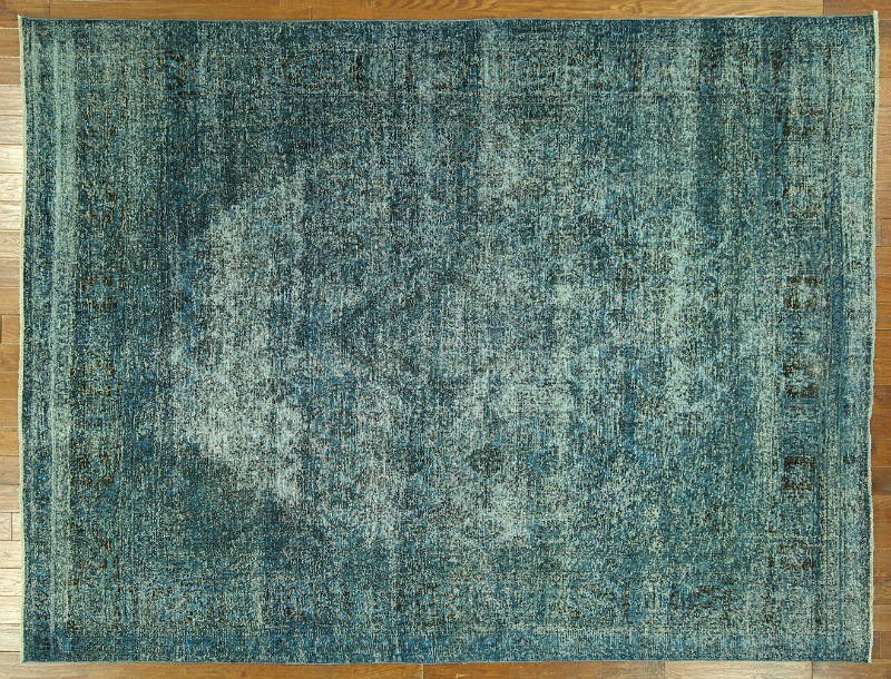 H7387 Tabriz Jean Blue Overdyed 10 X 13 Ft. Hand Knotted Wool Area Rug