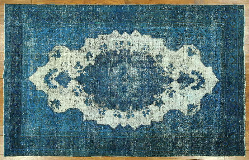 H7390 Hand Knotted Blue Overdyed 6 Ft. 10 Ft. X 10 Ft. 8 Ft. Ft. Tabriz Wool Area Rug