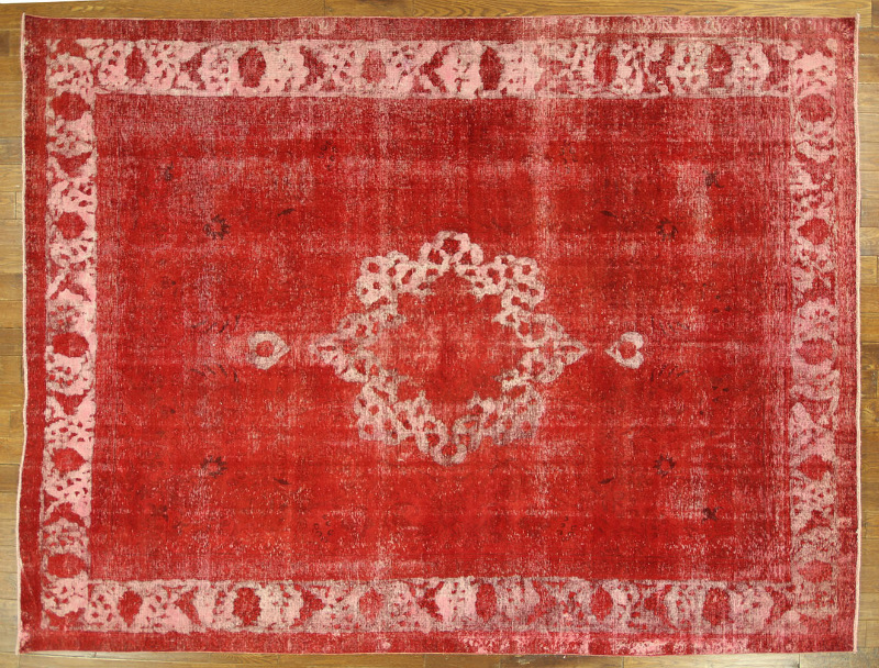 H7391 Tabriz Elegant Overdyed Floral Hand Knotted Red 9 X 12 Ft. Wool Area Rug