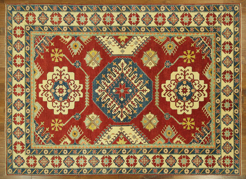 H7397 Elegant Hand Knotted Wool Red Pakistani Super Kazak 8 X 11 Ft. Area Rug