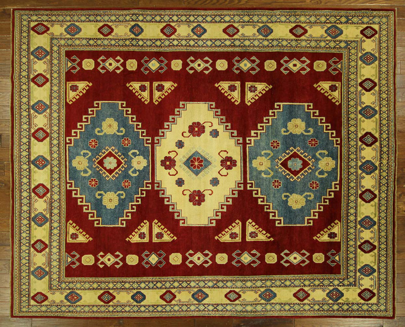 H7449 Amulet Motif Geometric 9 X 11 Ft. Red Super Kazak Hand Knotted Wool Area Rug