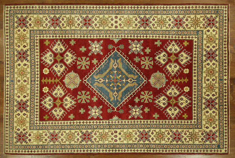 H7457 Traditional 8 X 12 Ft. Red Geometric Super Kazak Hand Knotted Wool Area Rug