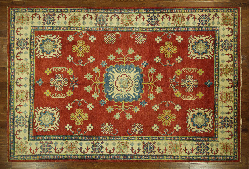 H6821 Geo-floral 8 Ft. 7 In. X 12 Ft. 10 In. Hand Knotted Red Super Kazak Wool Area Rug