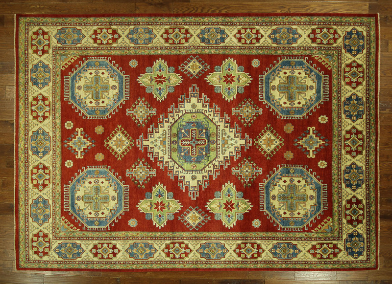 H6883 Hand Knotted 9 X 12 Ft. Pakistani Red Super Kazak Hand Knotted Wool Area Rug
