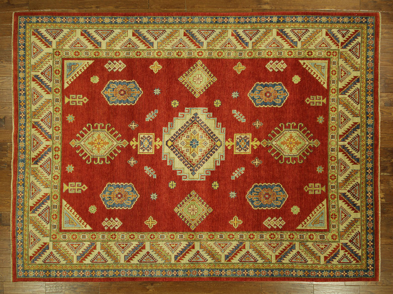H6927 Unique Amulet Motif 8 Ft. 4 In. X 11 Ft. 6 In. Red Super Kazak Hand Knotted Wool Area Rug