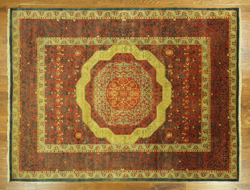 H6949 Oriental 9 X 12 Ft. Hand Knotted Wool Red Octagon Medallion Mamluk Area Rug