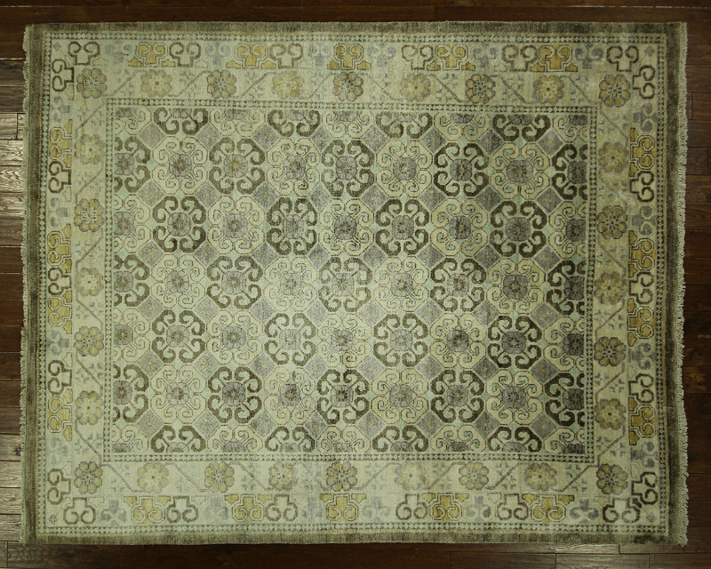 H6957 Ramfts Horn Motif Gray 8 X 10 Ft. Sari Silk Hand Knotted Area Rug