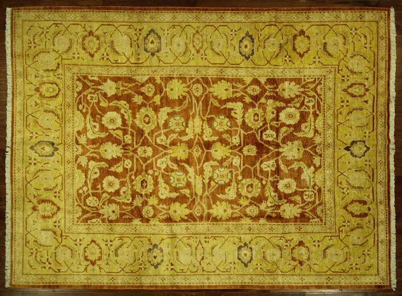 H7536 Oushak 10 X 14 Ft. Rust & Gold Floral Hand Knotted Chobi Wool Rug