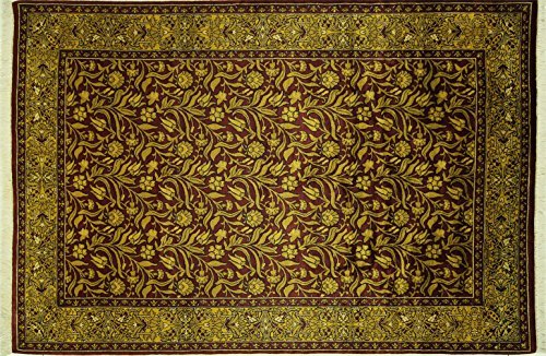 H7663 Suzani 6 X 9 Ft. Floral Burgundy & Gold Oushak Hand Knotted Wool Rug