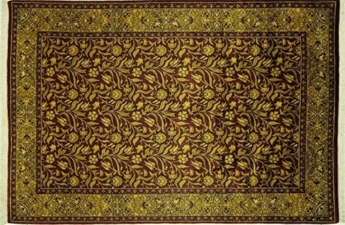 H7663 Suzani 6 X 9 Ft. Floral Burgundy & Gold Oushak Hand Knotted Wool Rug
