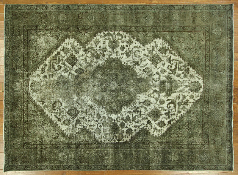H7678 Traditional Overdyed Oriental 8 X 11 Hand Knotted Green Wool Floral Area Rug