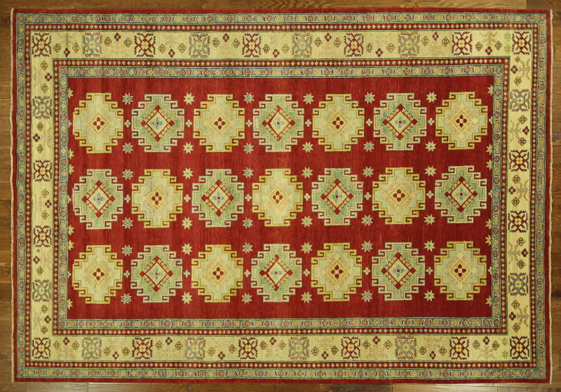 H7753 Traditional Red Hand Knotted 9 X 13 Kazak Oriental Wool Area Rug