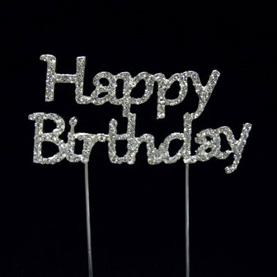 33014-hb Silver Cake Topper - Happy Birthday