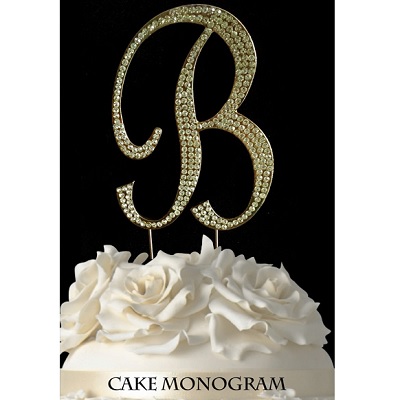33015-bg Monogram Cake Toppers - Gold Rhinestone - B