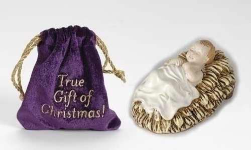 129873 Figurine Baby Jesus With Bag - True Gift Of Christmas - 4 In.