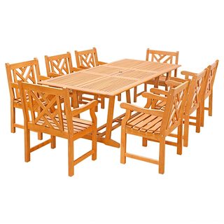 Drop Ship Vendor Group V232set32 Eco-friendly 9-piece Wood Outdoor Dining Set With Rectangular Extension Table And Decorative Back Armchairs