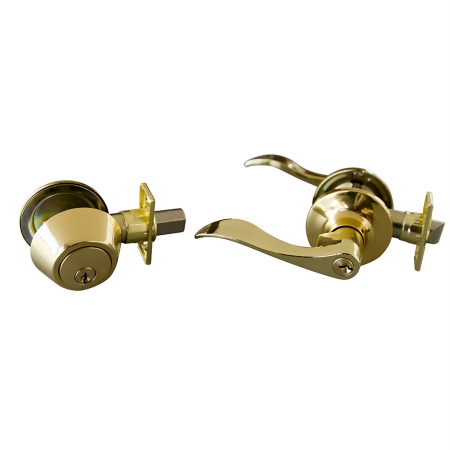 727917 Stratford 6 Way Latch Entry Door Knob, And Deadbolt Combo Polished Brass