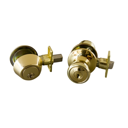 728329 Terrace 6 Way Latch Entry Door Knob, And Deadbolt Combo Polished Brass