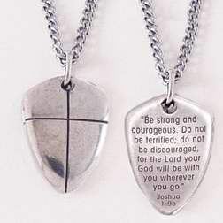 817913 Shield Of Faith Cross Small Necklace With 18 In. Chain - Pewter