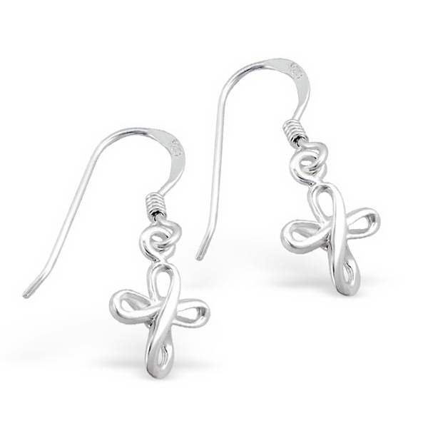 112744 Earring-0.8 X 9 Cm. Cross-silver With French Hooks