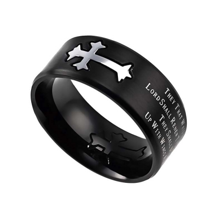 112944 Neo Cross-black Band-strength Mens Ring, Size 13