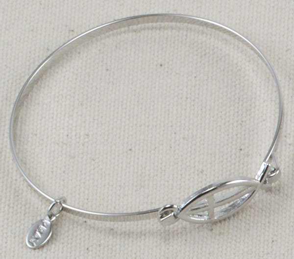 131165 Bracelet - Ichthus - Hinged With Small Fish Symbol - Silver Plated
