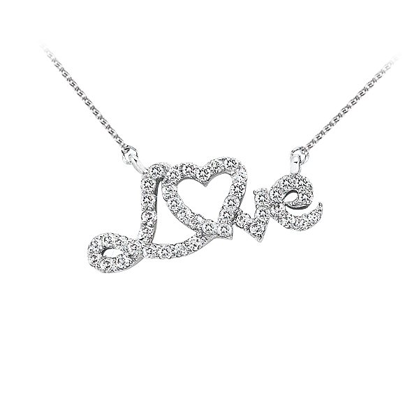 Conflict Free Diamond Love Pendant In 14k White Gold With Attached Free Chain Stunning Design