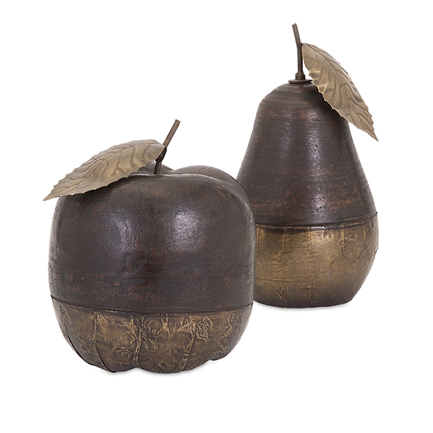 Imax 73398-2 Wood And Brass Apple & Pear