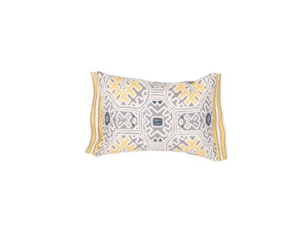Plc101246 Tribal Pattern Yellow & Ivory Cotton Linen Pillow - 14 X 20 In.