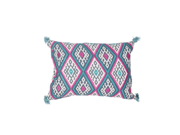 Plc101247 Geometric Pattern Blue & Pink Cotton Linen Pillow - 14 X 20 In.