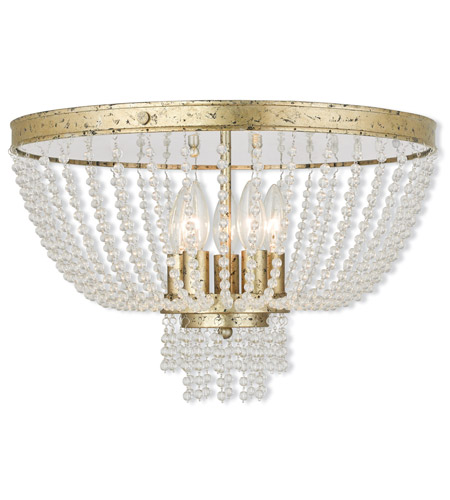 Livex 51866-28 Valentina 5 Light Flush Mount In Hand Applied Winter Gold