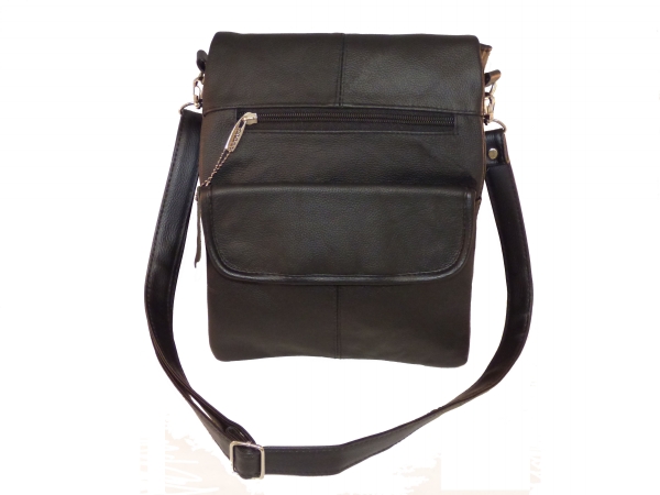 3027-blk Cowhide Leather Sidebag, Black