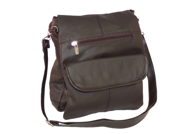 3027-brn Cowhide Leather Sidebag, Brown