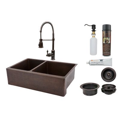 Ksp4-ka40db33229 33 In. Kitchen Apron 40-60 Double Basin Sink With Spring Pull Down Faucet