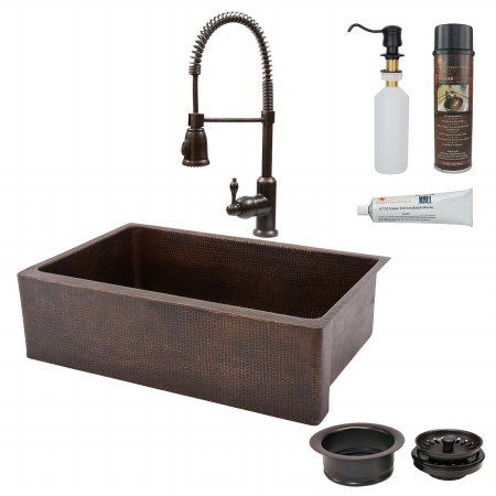 Ksp4-kasdb33229 33 In. Kitchen Apron Sink With Spring Pull Down Faucet