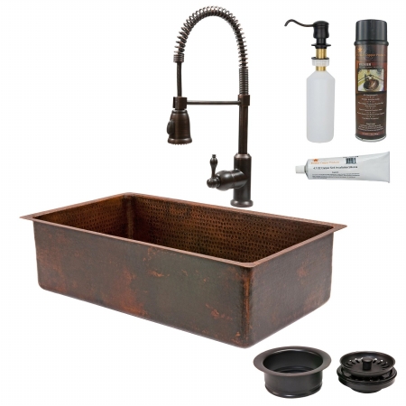 Ksp4-ksdb33199 33 In. Copper Hammered Kitchen Sink With Spring Pull Down Faucet