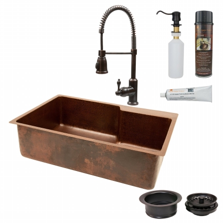 Ksp4-ksfdb33229 33 In. Hammered Copper Kitchen Sink With Space For Faucet