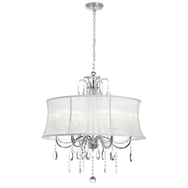 Cha-615-270c-pc-119-rht Ella 6 Light Crystal Chandelier With White Organza Bell Shade