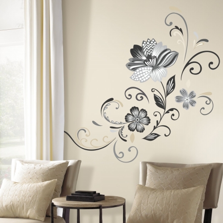 Black And White Flower Scroll Peel And Stick Giant Wall Decals